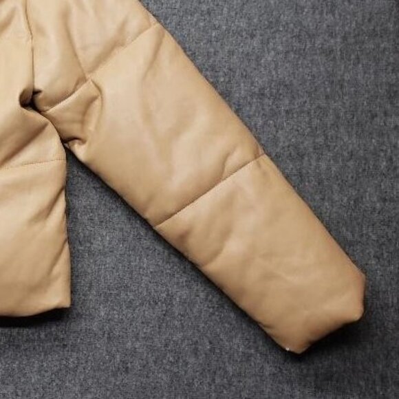 Abercrombie & Fitch Jacket Womens Sz Med Vegan Leather A&F Mini Puffer Coat Tan - Picture 6 of 8